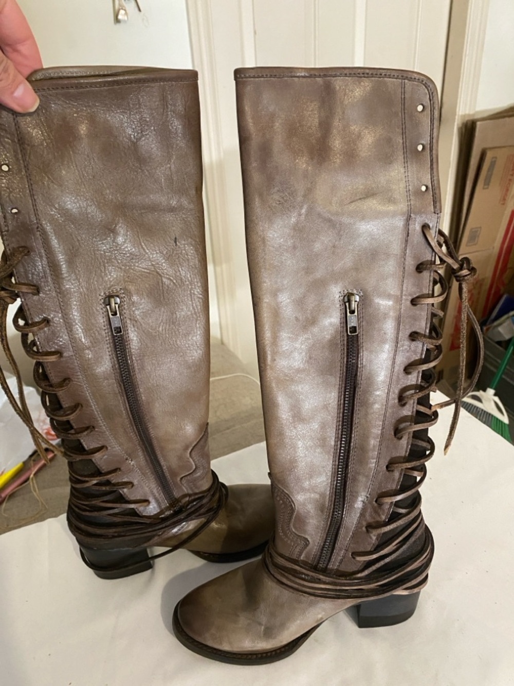 Freebird by Steven Taupe Brown Lace-Up Leather Heeled Boots - Picture 3 of 7